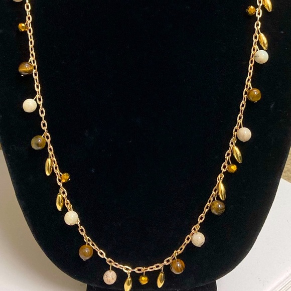 African Opal & Tigers Eye Bead Dangle Necklace & Earring Set - Earth Tones - Picture 2 of 4